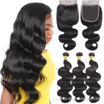 100% Raw Virgin Malaysian Bundle Weave Human Hair, 1b# Body 10A Grade Hair Peruvian Virgin Human Hair Weave Bundles with Closure
